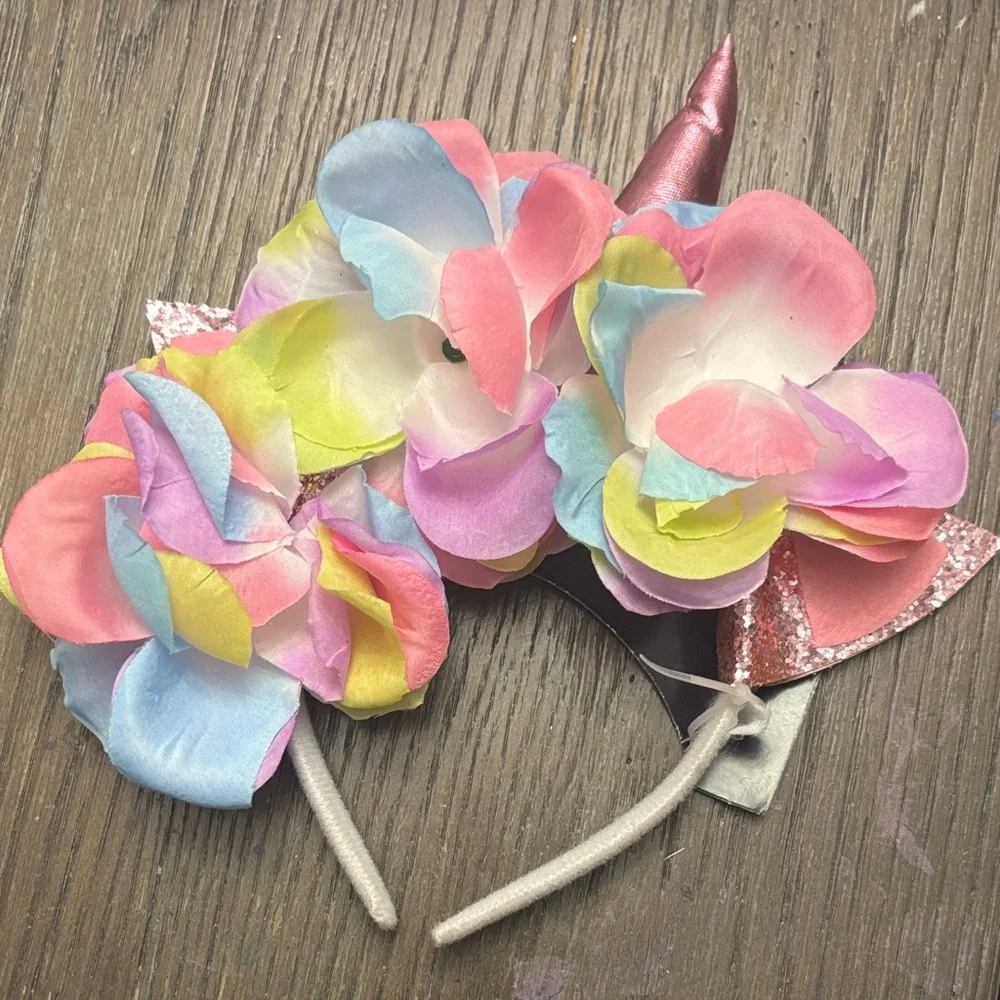 Colorful Unicorn Headband with Flowers